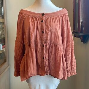 We the free pink/orange long sleeve flowy blouse size large